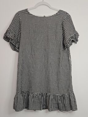All Row Black & White Gingham Ruffle Hem Cotton Mini Dress Normcore Feminine S
